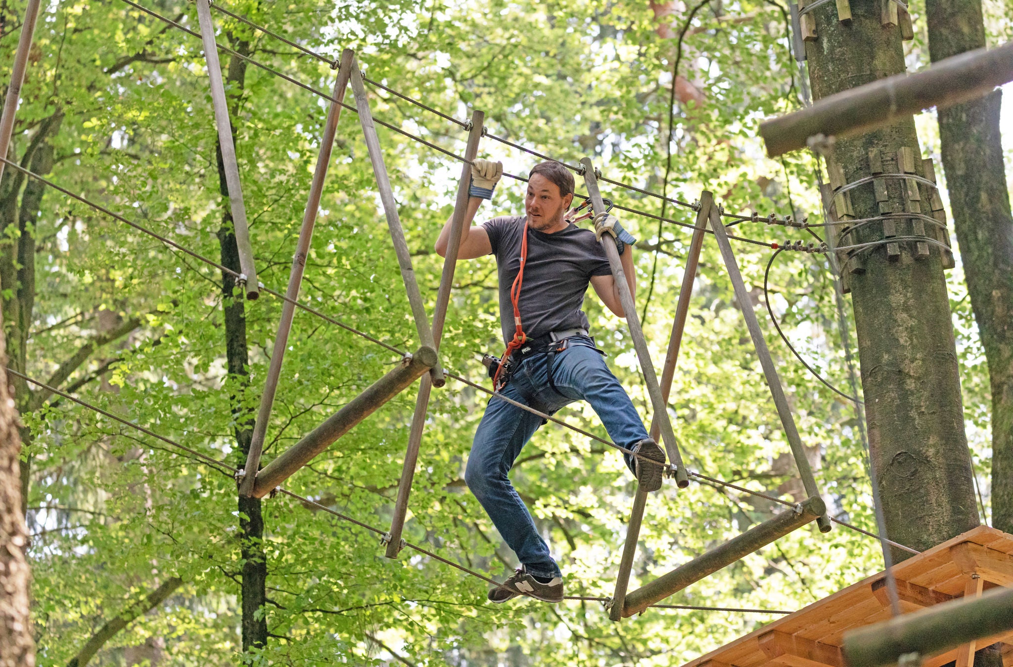 Mann am Klettern im Seilpark Zürich