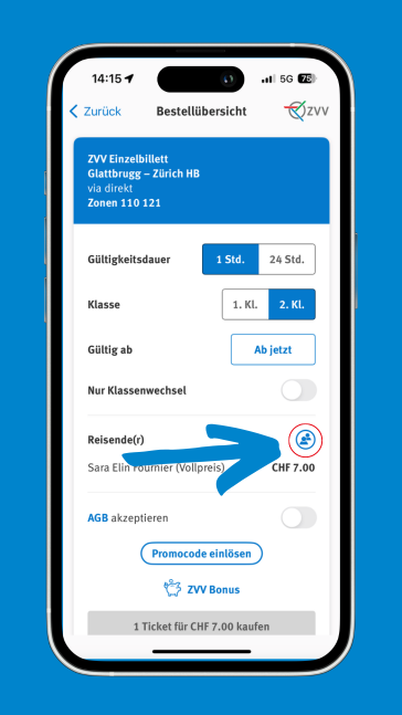 ZVV-App neue Startseite - Einzelticket Reisende