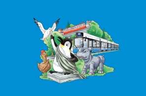 Der Pinguin Ringo reist mit Nashorn Rhina kreuz und quer durch Zürich.